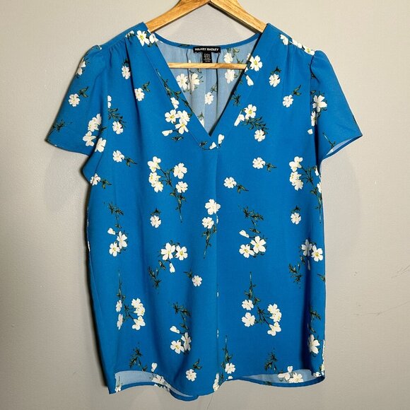 Hilary Radley Blue Flowy Floral Short-Sleeve Top - Small - Picture 1 of 3